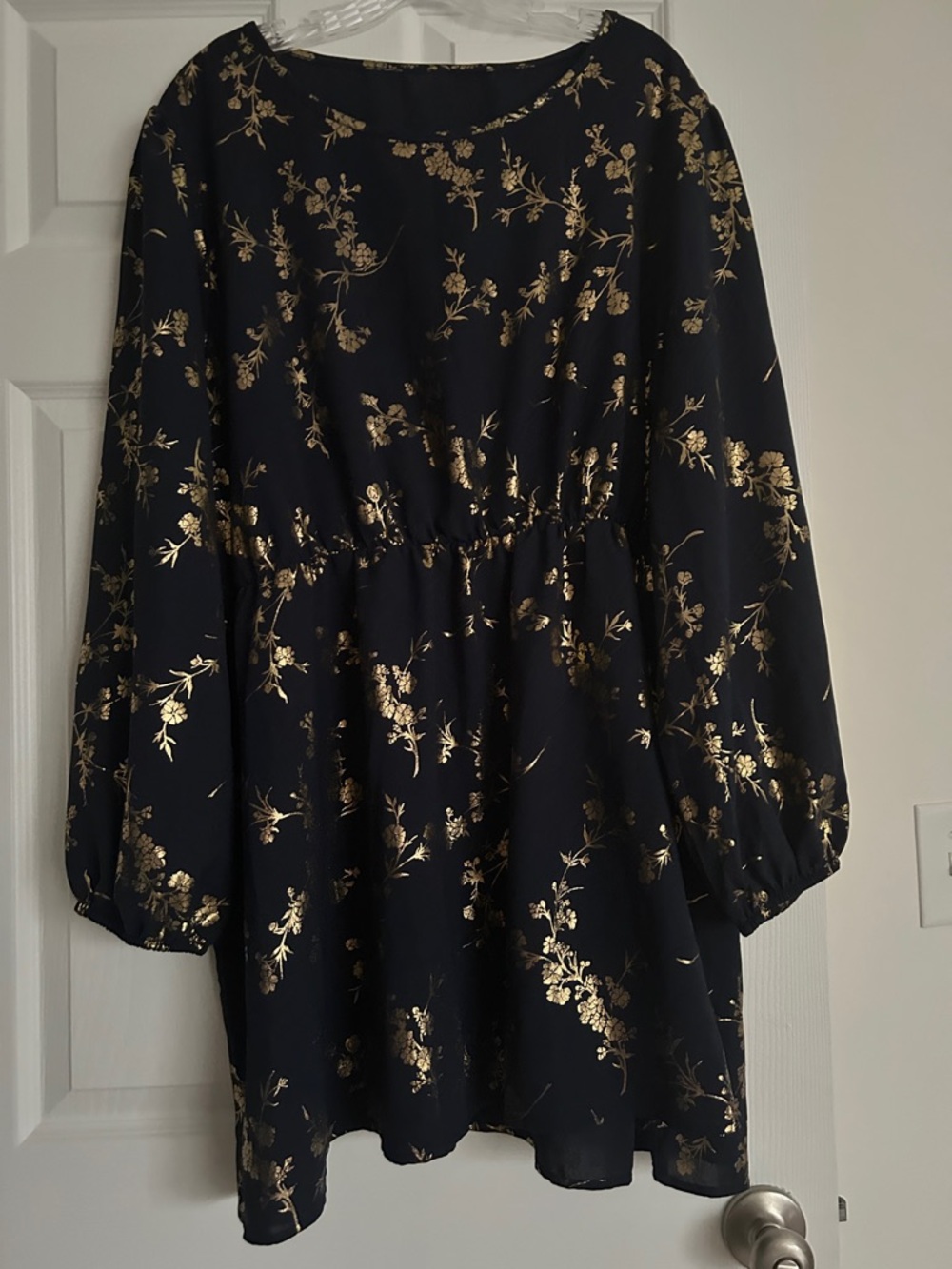 SHEIN Black Dress with Metallic Gold Floral Print - Long Sleeve